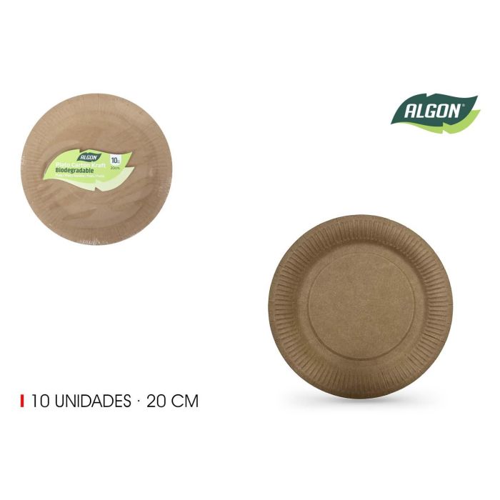 Set de 10 platos de cartón Kraft 20 cm Algon (24 Unidades) Set de 10 platos de cartón Kraft 20 cm Algon (24 Unidades)