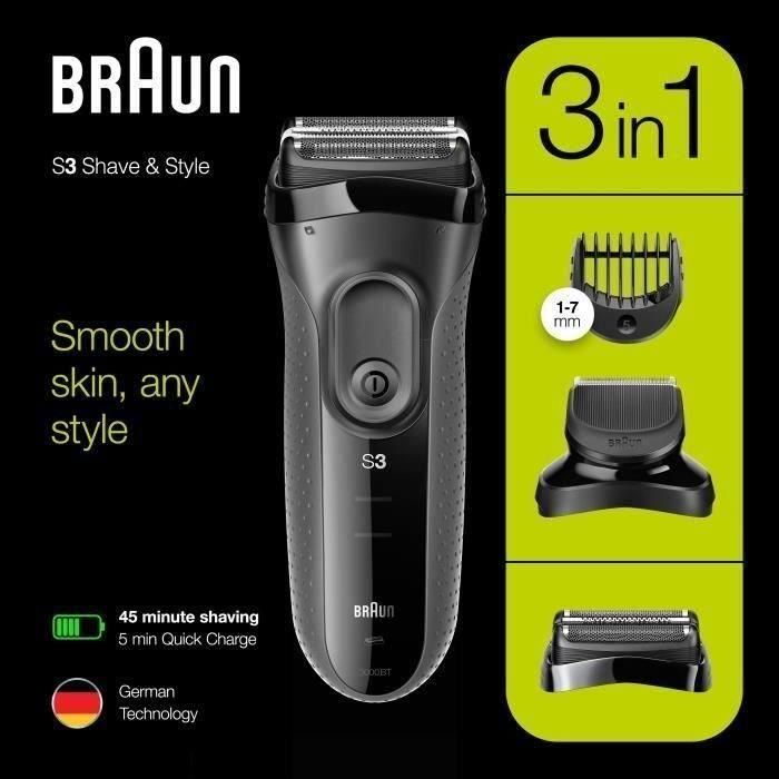 BRAUN SERIE 3 SHAVE & STYLE 3000BT Afeitadora eléctrica con recortador de barba - Negro 2