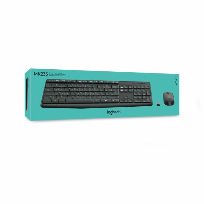 Logitech MK235 Teclado y Ratón Inalámbricos - Combo Resistente a Salpicaduras, Batería Larga Duración, Teclado Numérico