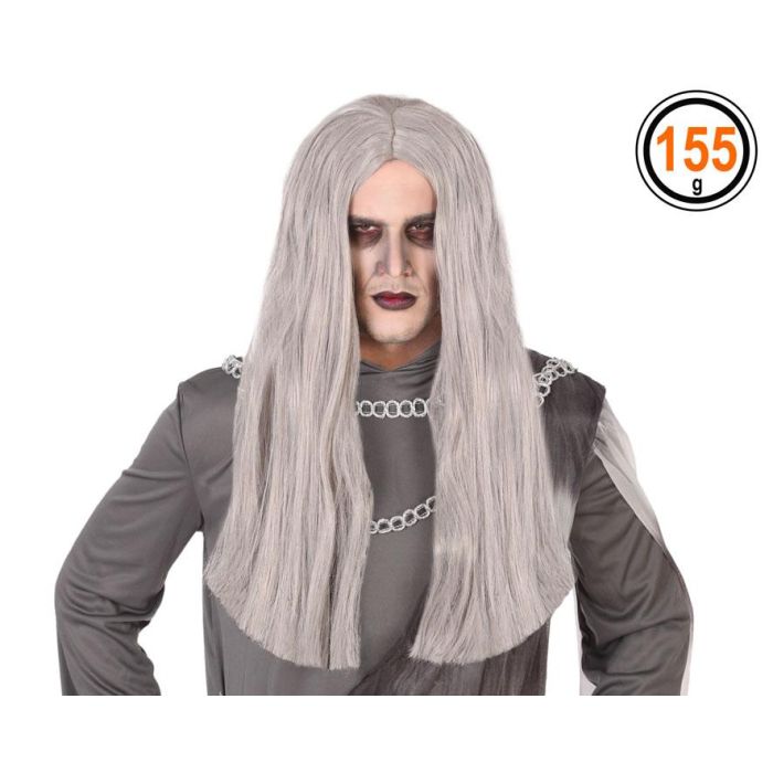 Peluca Halloween Bruja Gris Largo 60 cm