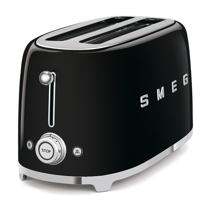 Smeg TSF02BLEU Tostador 4 rebanadas 2 ranuras Negro Acero Inoxidable 1500W 1
