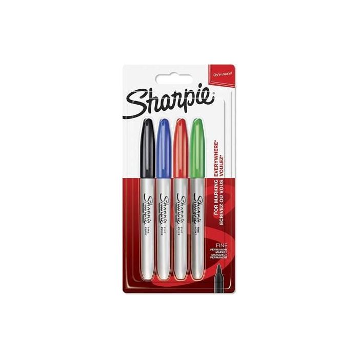 Sharpie Rotuladores permanentes de punta fina, blíster de 4 unidades, colores surtidos estándar
