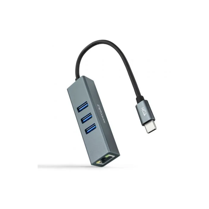 Nano Cable 10.03.0408 Hub USB-C a RJ45 Gigabit y 3xUSB 3.0, Gris Nano Cable 10.03.0408 Hub USB-C a RJ45 Gigabit y 3xUSB 3.0, Gris