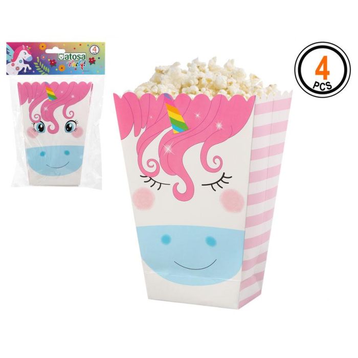 Set 4 Cajas de Palomitas de Cartón Unicornio Multicolor para Decoración