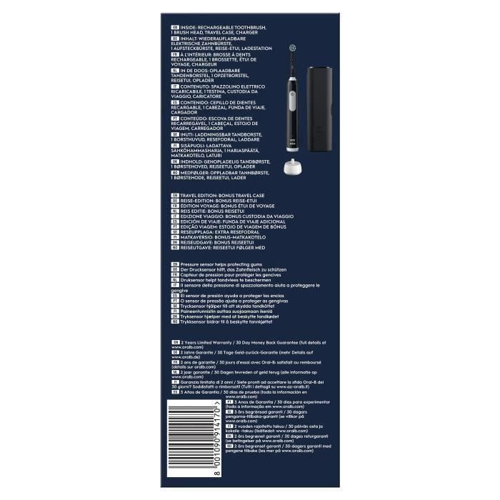 Cepillo de dientes eléctrico - ORAL-B - Pro 1 - Negro - Sensor de presión 360 - 7 días de duración de la batería 4 Cepillo de dientes eléctrico - ORAL-B - Pro 1 - Negro - Sensor de presión 360 - 7 días de duración de la batería 4
