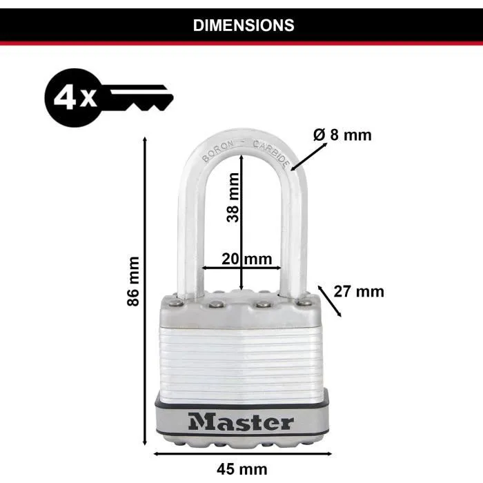 Master Lock Candado M1EURDLF de Acero - 50 mm - Arco Octogonal de 8 mm - Alta Seguridad para Exteriores 4
