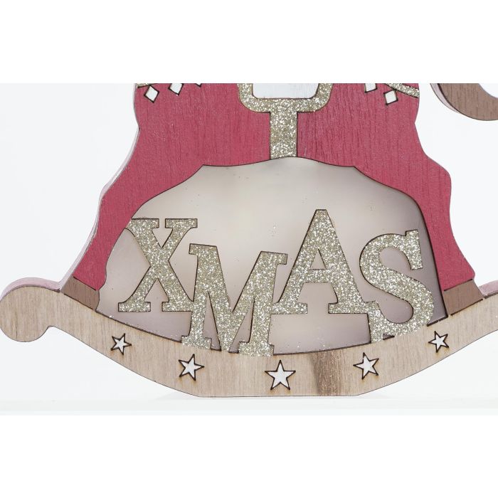 DKD Home Decor Decoración Luminosa Navidad Tradicional Caballo Madera LED Blanco Rojo, Set 6 Unidades Surtidas con Pilas LR44 3