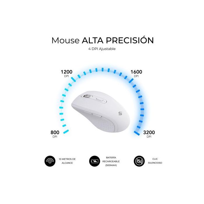 Subblim SUBKBC-DCOPW1 Combo Teclado y Ratón Ergonómico Inalámbrico Blanco - Conexión Dual, Bluetooth 5.3, Teclas Silenciosas, Batería Recargable 5 Subblim SUBKBC-DCOPW1 Combo Teclado y Ratón Ergonómico Inalámbrico Blanco - Conexión Dual, Bluetooth 5.3, Teclas Silenciosas, Batería Recargable 5
