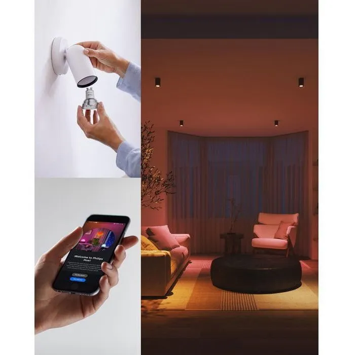 Philips Hue Foco LED GU10 Conectado, Luz Blanca y de Color, 4.7W, 345 Lúmenes, Blanco Cálido/Frío 2200-6500K - AABUO37086