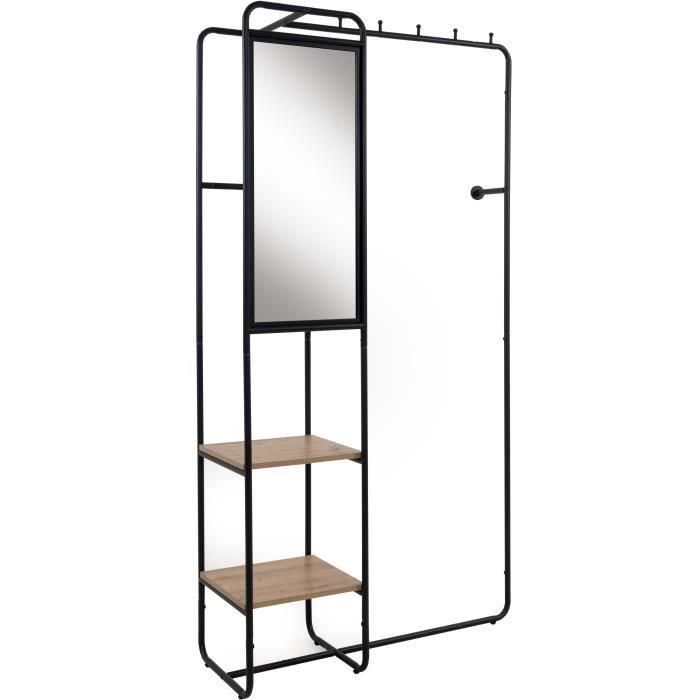 Mueble de recibidor - LUTON - Estructura metálica - Negro / Roble artesano - 100 x 185 x 37 cm - 2 estantes - 1 espejo 3 Mueble de recibidor - LUTON - Estructura metálica - Negro / Roble artesano - 100 x 185 x 37 cm - 2 estantes - 1 espejo 3