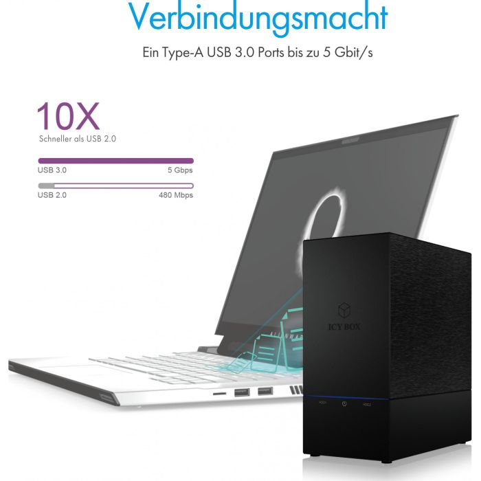 RAID-System. 2x SATA 3.5" zu 1x USB 3.0 RAID 0/1/LARGE/SINGLE ICY BOX 3