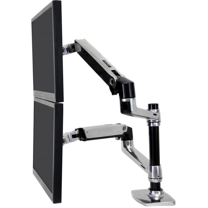 Ergotron LX Series Dual Stacking Arm para 2 Monitores de hasta 24 Pulgadas y 18.1 kg, Ajuste de Altura, Plata