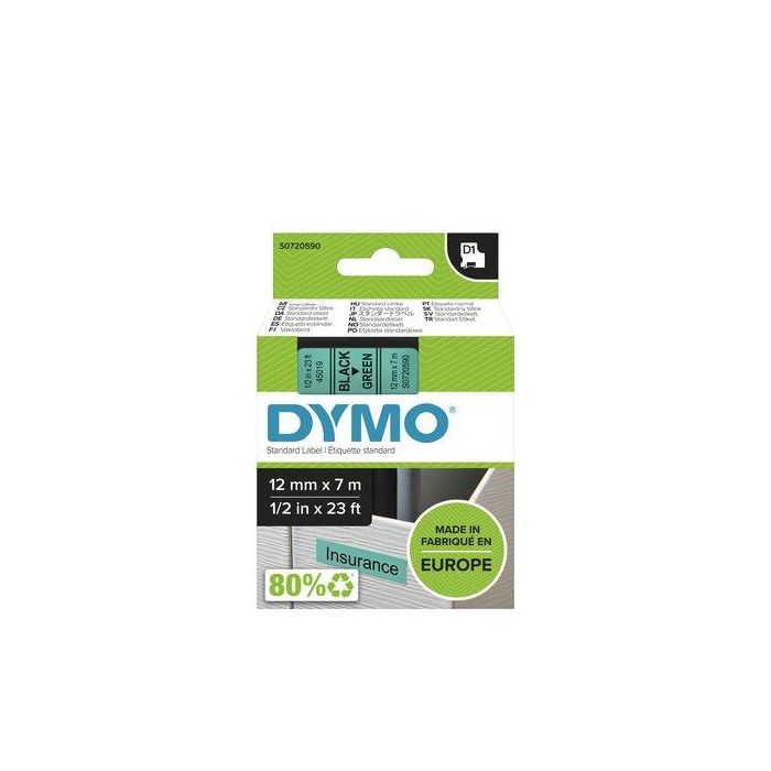 Dymo 45019 Cinta de Transferencia Térmica D1, Negro sobre Verde, 12 mm x 7 m, Poliéster Autoadhesiva para Rotuladora Labelmanager