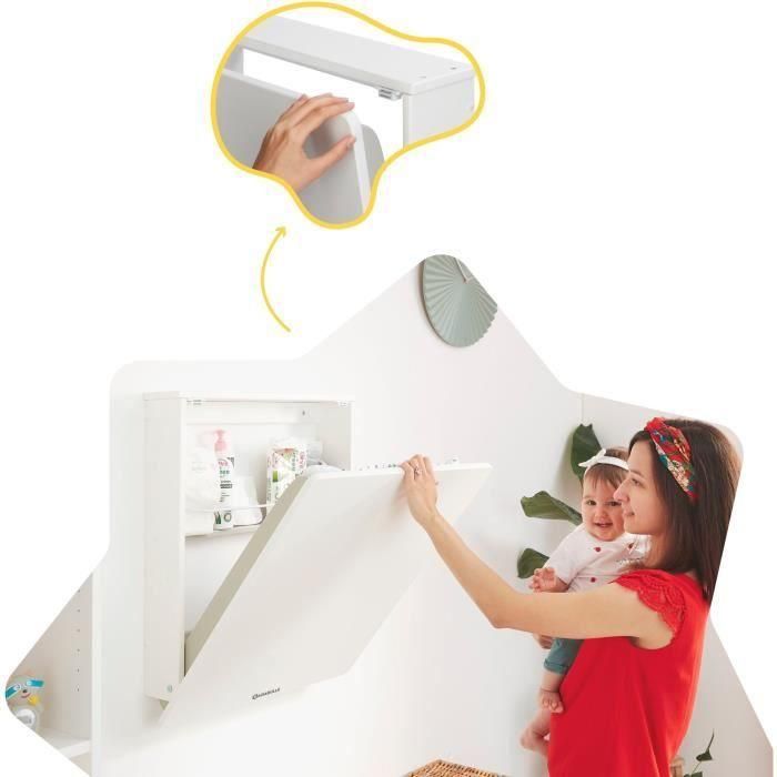 Badabulle Cambiador de Pared Plouf Plegable y Compacto con Cambiador Incluido, Apertura Una Mano y Estante Almacenamiento, 13cm Grosor 2