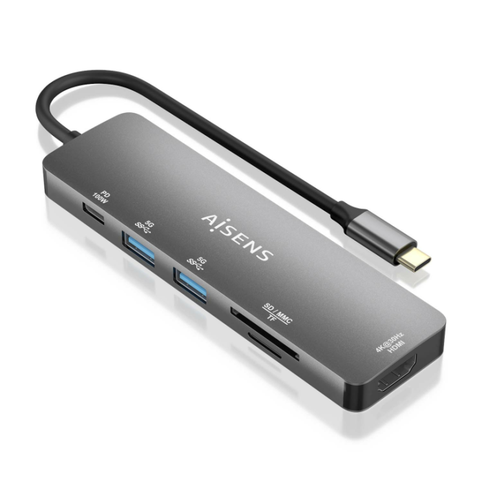 Docking USB Tipo-C Aisens ASUC-6P016-GR/ 1xHDMI/ 2xUSB/ 1xLector Tarjetas/ 1xUSB Tipo-C PD/ Gris Docking USB Tipo-C Aisens ASUC-6P016-GR/ 1xHDMI/ 2xUSB/ 1xLector Tarjetas/ 1xUSB Tipo-C PD/ Gris