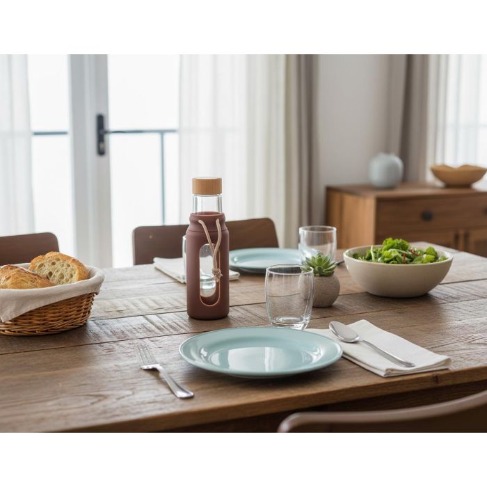 Bewinner Botella de Agua de Vidrio y Silicona 560ml 7x7x22.5 cm 4