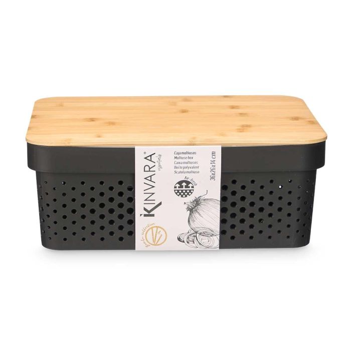 Caja Multiusos Perforada Tapa Bambu Mdn Negra 14Cm Kinvara (6 Unidades) 2 Caja Multiusos Perforada Tapa Bambu Mdn Negra 14Cm Kinvara (6 Unidades) 2