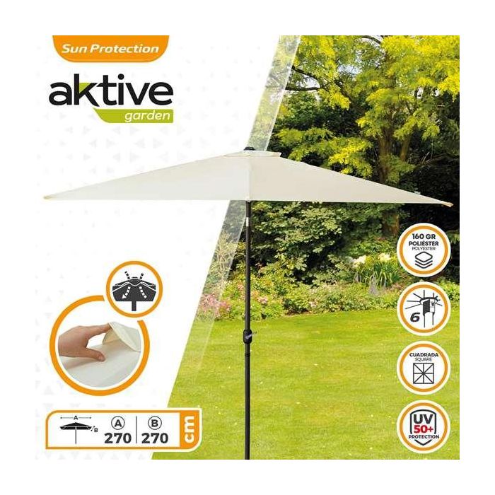 Parasol Aktive Crema Aluminio Acero 270 x 270 cm 3 Parasol Aktive Crema Aluminio Acero 270 x 270 cm 3