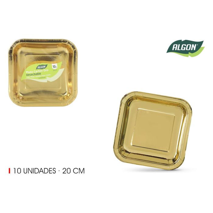 Set de 10 platos de cartón oro cuadrados 20 cm Algon (18 Unidades) Set de 10 platos de cartón oro cuadrados 20 cm Algon (18 Unidades)