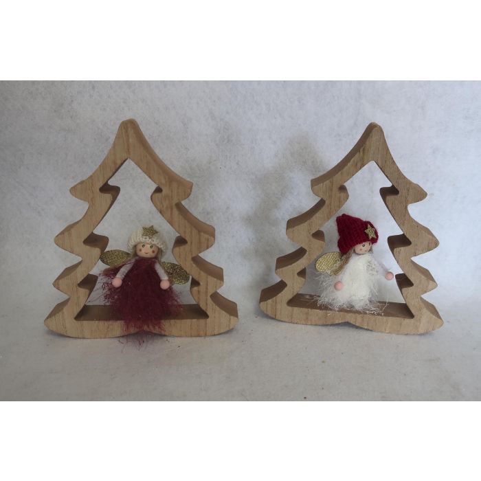 DKD Home Decor Figura Navidad Fantasía Hada para Árbol MDF Poliéster Burdeos Blanco Dorado 2,5x18x16 cm (6 Unidades)