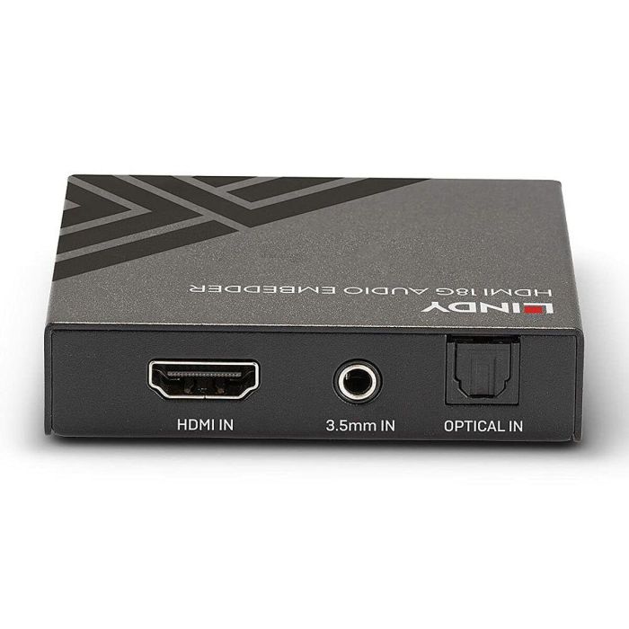 Lindy HDMI 18G Audio Embedder, Entradas Ópticas TosLink y 3.5mm, Passthrough 4K UHD 60Hz HDR, HDMI 2.0, HDCP 2.2 1