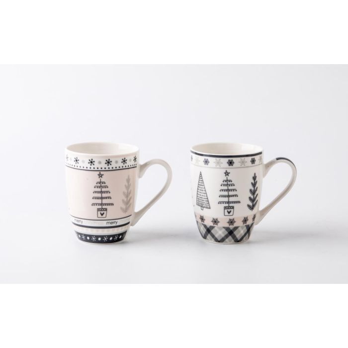DKD Home Decor Mug Navidad Moderna Blanco Negro New Bone Set 2 Piezas 360ml Apto Microondas y Lavavajillas 1