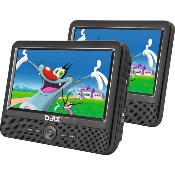 Reproductor de DVD portátil DJIX PVS906-50SM 9 - Doble pantalla - 2 horas de duración de la batería - Negro