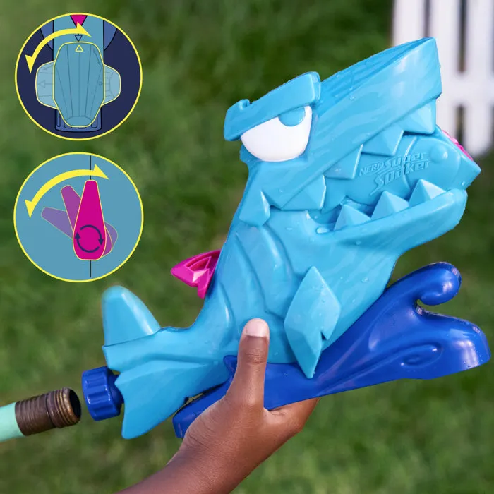 Nerf Super Soaker Hop & Chomp SOA, Pistola de Agua con Mandíbula Articulada y Conexión para Manguera de Jardín, Juguete para Niños a Partir de 3 Años, Referencia HASG21485L0