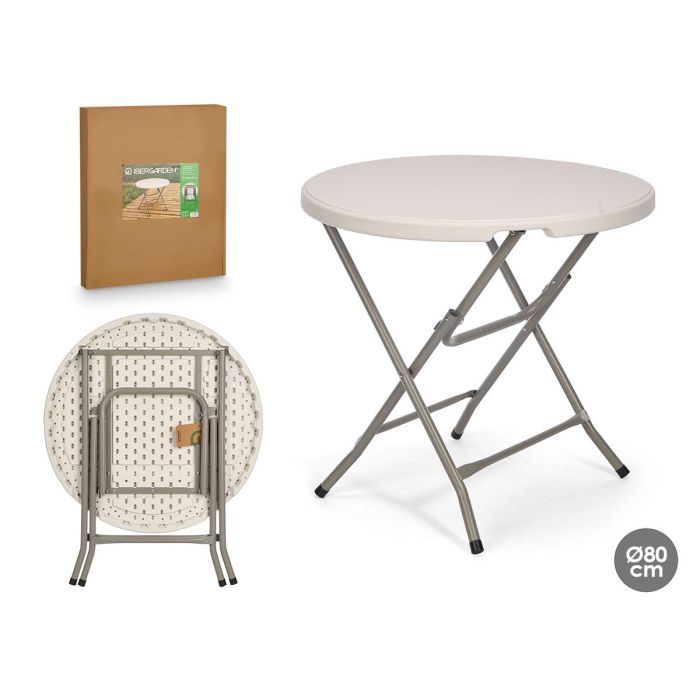 Mesa Redonda Plegable Ibergarden 80 cm - Blanco/Gris, HDPE y Acero Mesa Redonda Plegable Ibergarden 80 cm - Blanco/Gris, HDPE y Acero