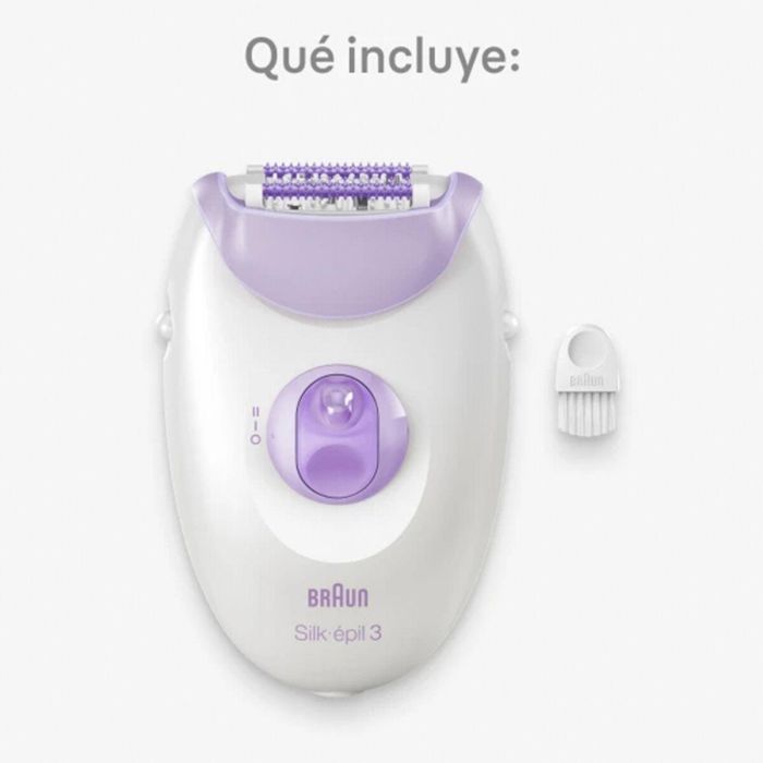 Braun 3-000 Epiladora Silk-épil 3 con 20 Pinzas MicroGrip, Luz Integrada, 2 Velocidades y Alimentación por Corriente Alterna Púrpura Blanco 7
