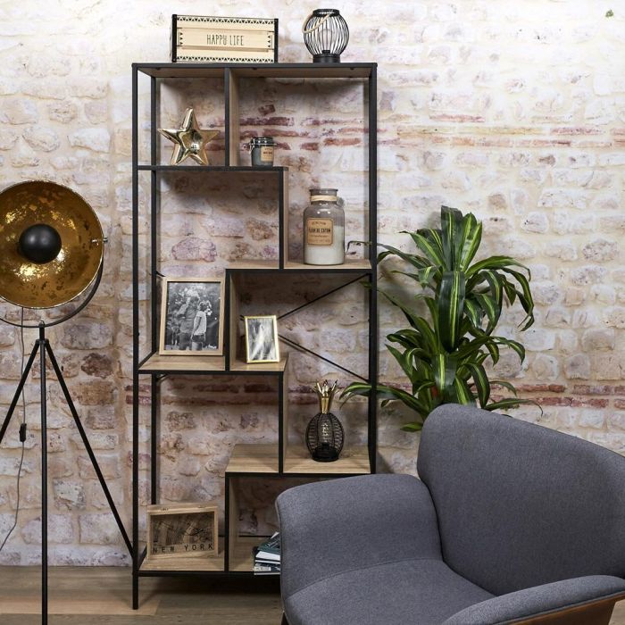 Home Deco Factory Estantería Edison 80x30x180 cm, estructura hierro y madera, negro 1 Home Deco Factory Estantería Edison 80x30x180 cm, estructura hierro y madera, negro 1