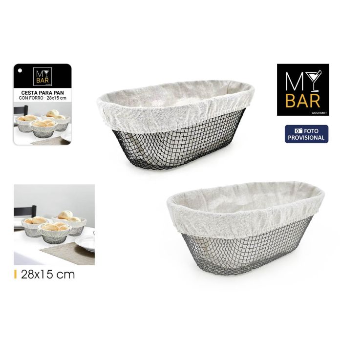 Cesta Pan Metal Oval con Forro 28x15 cm My Bar - Inde (12 Unidades) Cesta Pan Metal Oval con Forro 28x15 cm My Bar - Inde (12 Unidades)
