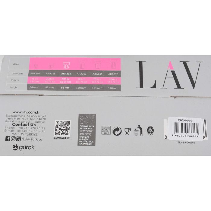 Set de 4 Vasos para Agua ARA 305 cc - LAV (6 Cajas) 9 Set de 4 Vasos para Agua ARA 305 cc - LAV (6 Cajas) 9