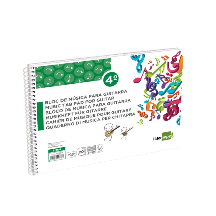 Liderpapel Bloc de Música para Guitarra Hexagrama Cuarto 3 mm 20 Hojas 100 g/m2 1