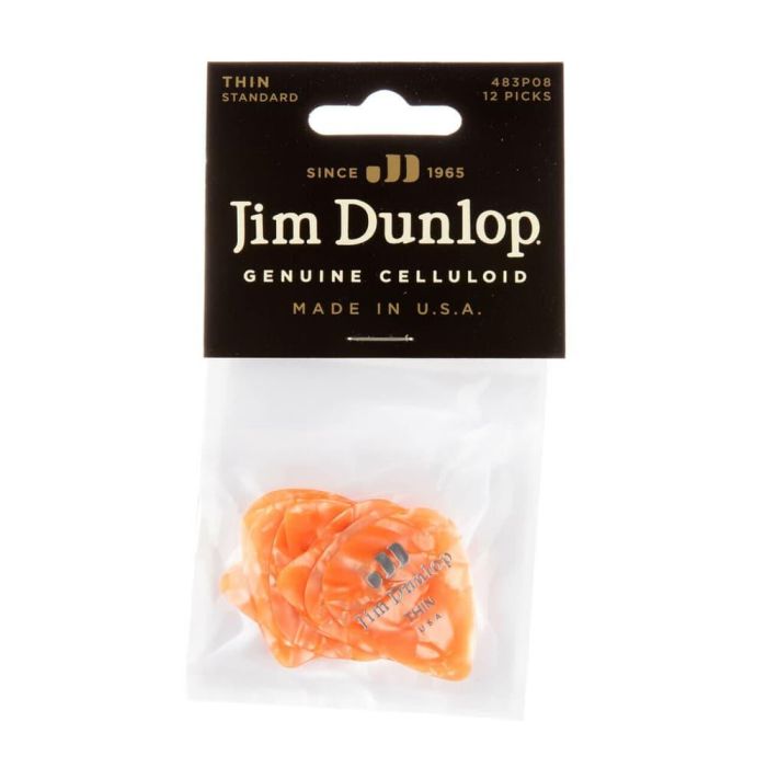 Dunlop Pack 12 Púas Genuine Celluloid Naranja Perlado - Thin 3