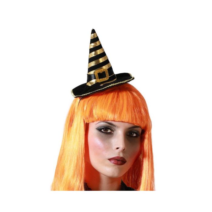 Diadema Sombrero de Bruja Naranja con Rayas Doradas para Fiestas de Disfraces y Carnaval