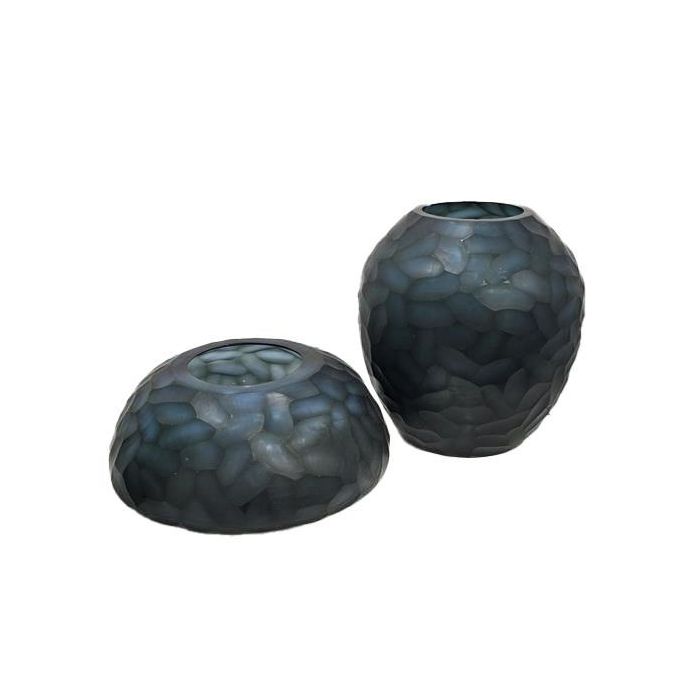 DKD Home Decor Jarrón Moderno Azul Petroleo Cristal 33 x 33 x 14 cm 2