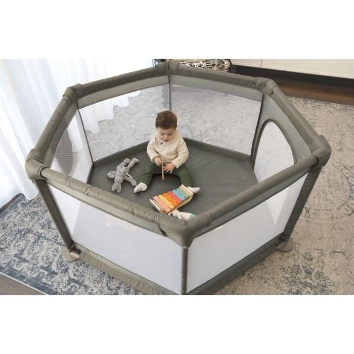 Dreambaby DRE9312742495077 Parque infantil Explore Park 6 lados con base de tela acolchada Ø 1,40 m H 70 cm Topo