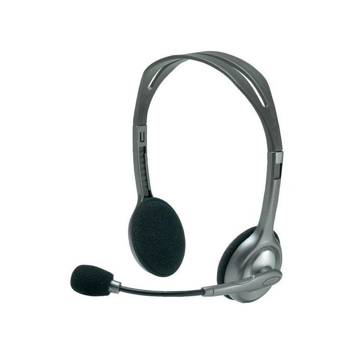 Logitech H110 Auriculares Estéreo con Micrófono Flexible giratorio, Conexión Jack 3.5mm para PC, Móvil, Tablet, Diadema Ajustable