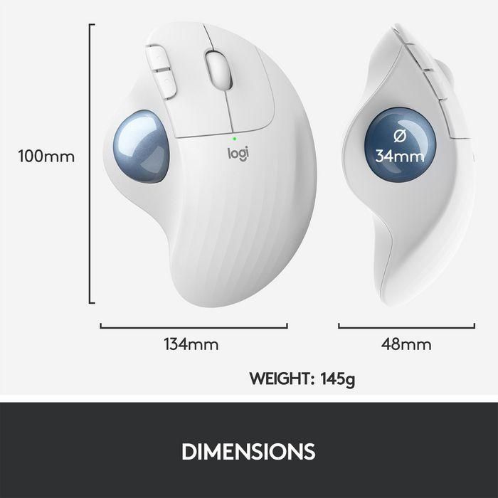 Logitech ERGO M575 Ratón Trackball Inalámbrico RF/Bluetooth, 2000 DPI, Blanco, Incluye Receptor Nano y Pilas, Para Mano Derecha