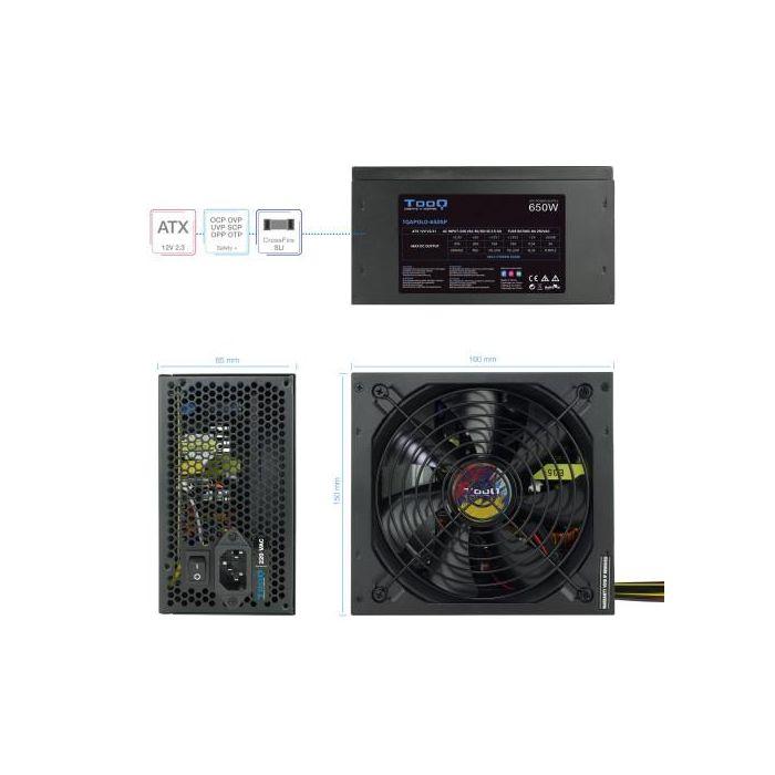 TooQ TQAPOLO-650SP Fuente de Alimentación ATX 650W con PFC Activo, Ventilador silencioso 140mm, Crossfire SLI 3