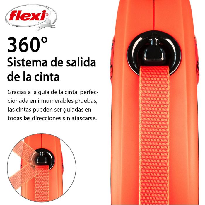 Flexi Correa Retráctil Xtreme M para Perros Activos y Situaciones Desafiantes, Cinta 5m Negro-Naranja con Tope Elástico y Freno Rápido 2
