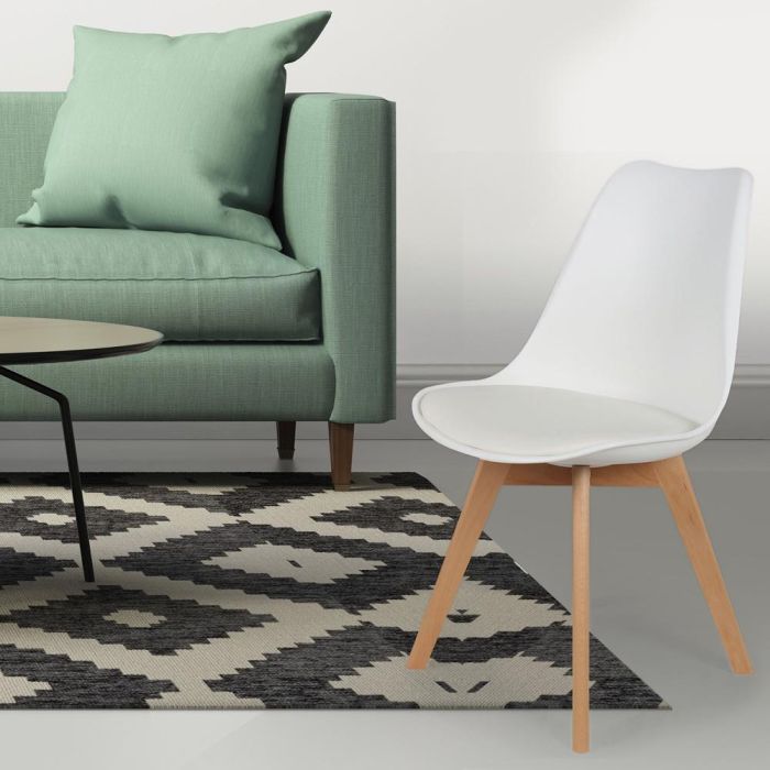 Home Deco Factory Silla Acolchada Blanca COPENHAGUE, Diseño Escandinavo Beech Tulipa Charles Eames, Patas de Madera de Haya, Asiento Acolchado 4 Home Deco Factory Silla Acolchada Blanca COPENHAGUE, Diseño Escandinavo Beech Tulipa Charles Eames, Patas de Madera de Haya, Asiento Acolchado 4