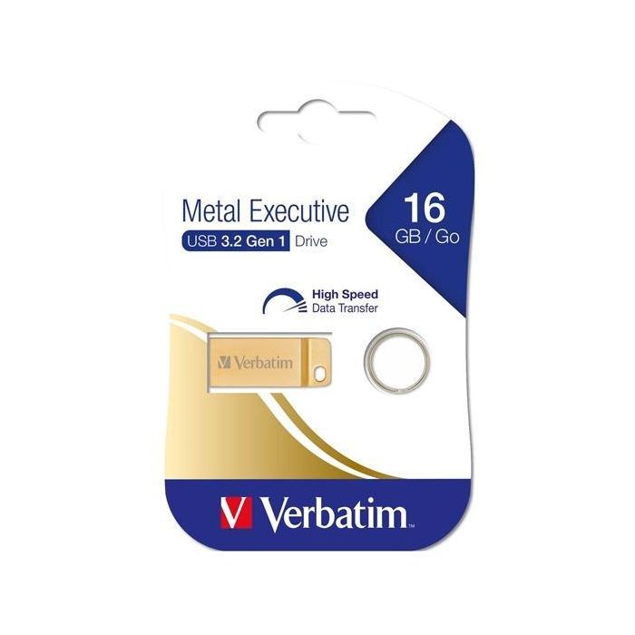 Verbatim Pendrive 16GB USB 3.2 Gen 1 Metal Executive con Llavero, Compatible con USB 2.0