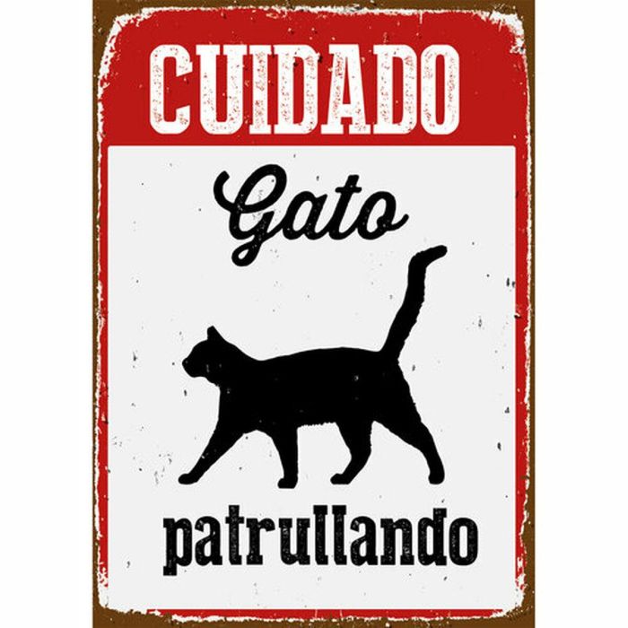 Placa Magnet & Steel ["Cuidado Gato Patrullando"] 14,8 x 21 cm