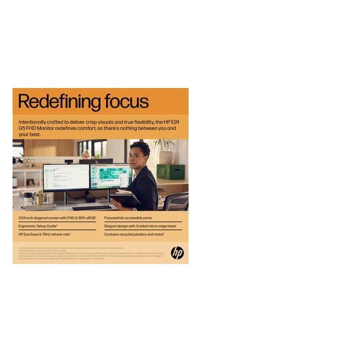 HP E24 G5 Monitor de 24 Pulgadas Full HD para Oficina y Hogar. Pantalla Ergonómica con Confort Visual y Flexibilidad Ajustable 6