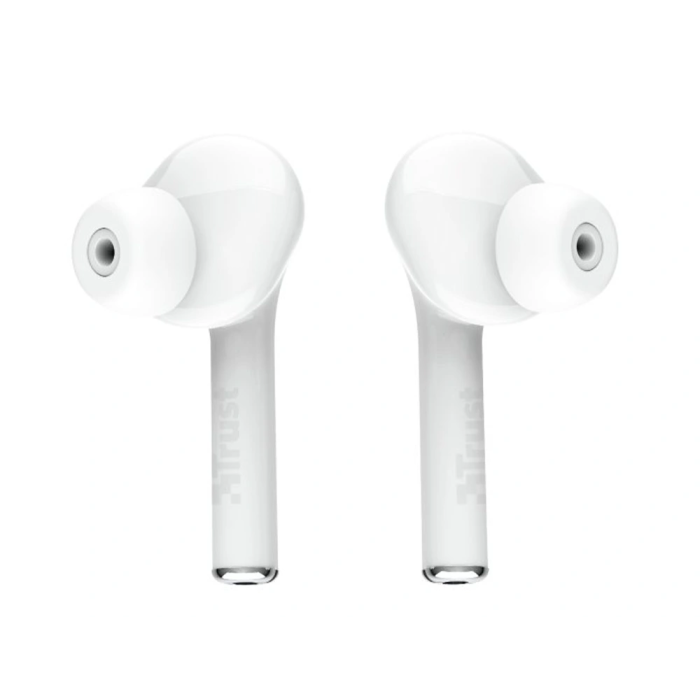 Trust Auricular Inalámbrico Bluetooth Nika con Estuche de Carga, Blanco, 16 Horas de Reproducción, Llamadas y Asistente de Voz