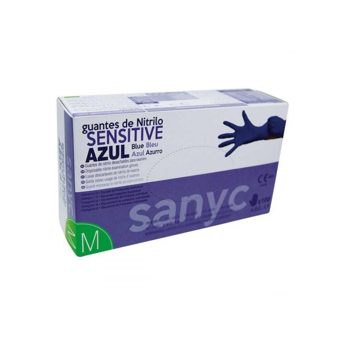 Sanicel GU104 Guantes Nitrilo Sensitive Talla M Paquete 100 Unidades Examen Ambidiestro Alta Sensibilidad