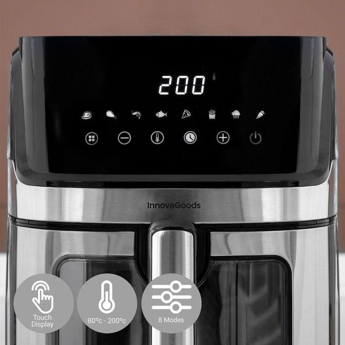 Freidora de Aire InnovaGoods Fryinn View 6500 Negro 1700 W 6,5 L Acero Inoxidable 12 Freidora de Aire InnovaGoods Fryinn View 6500 Negro 1700 W 6,5 L Acero Inoxidable 12