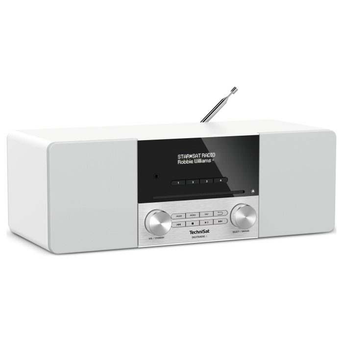 TechniSat Digitradio 3 | Radio digital DAB+ y FM | 20W RMS | Bluetooth 4.1 | USB | OLED | Mando incluido | Color Acero/Blanco